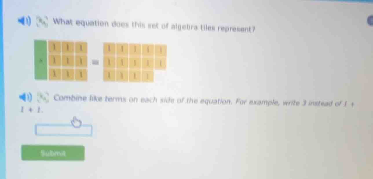 1) what equation does this set of algebra tiles represent? 1) combine l…