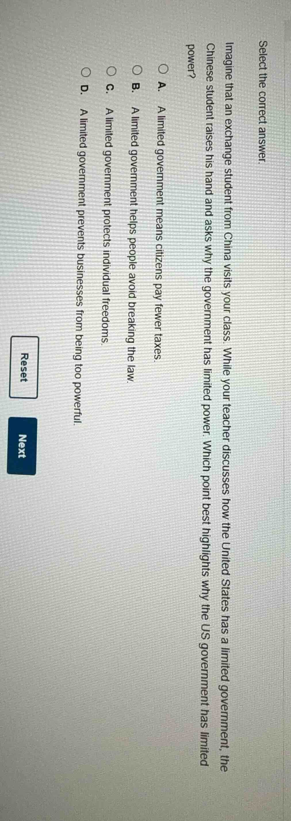select the correct answer. imagine that an exchange student from china …