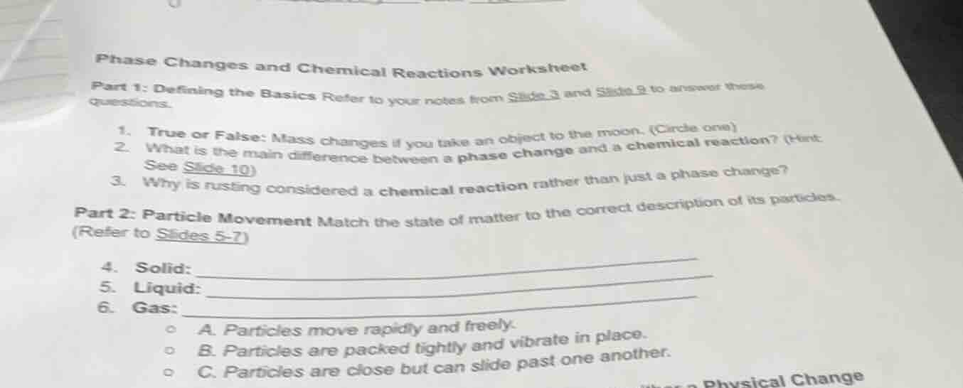 phase changes and chemical reactions worksheet part 1: defining the bas…