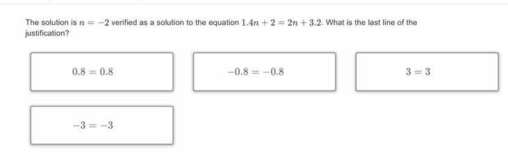 the solution is ( n = -2 ) verified as a solution to the equation ( 1.4…