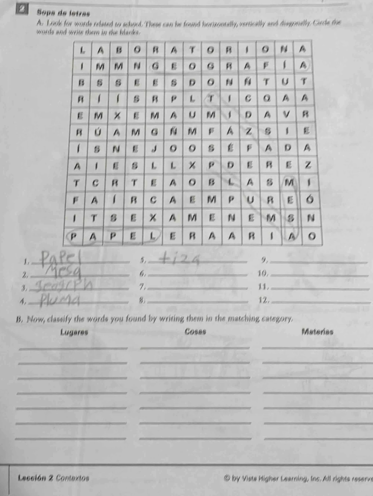 2 sopa de letras a. look for words related to school. these can be foun…