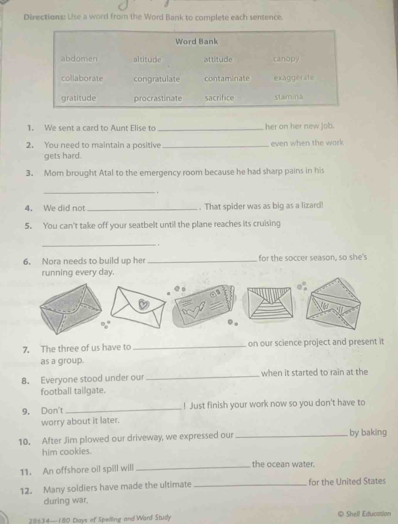 directions: use a word from the word bank to complete each sentence. wo…