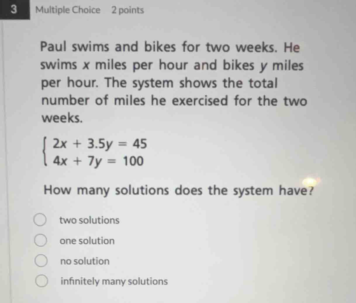 3 multiple choice 2 points paul swims and bikes for two weeks. he swims…