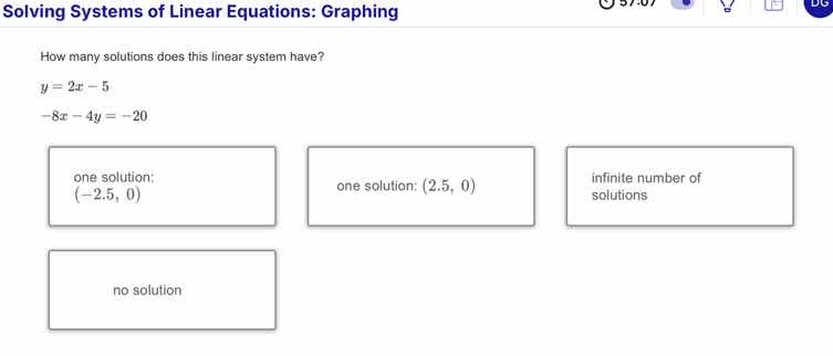 solving systems of linear equations: graphing how many solutions does t…