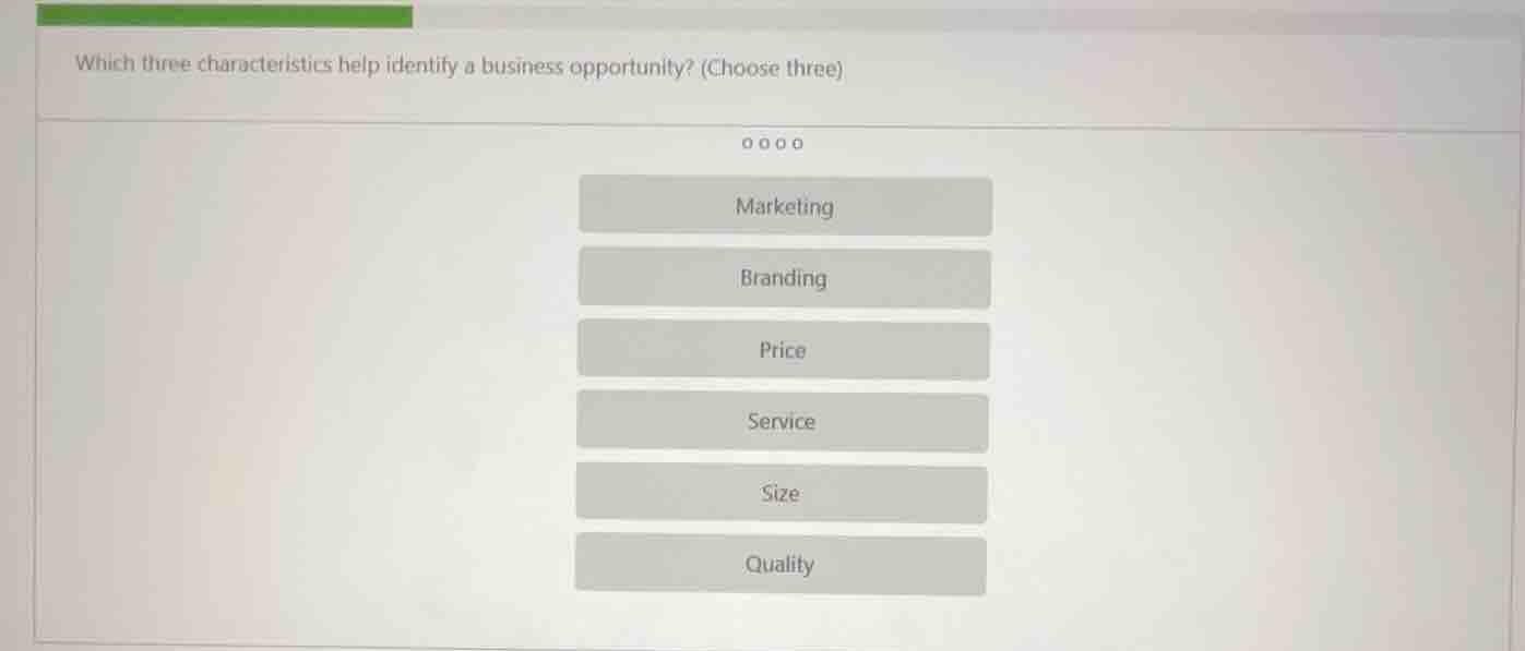 which three characteristics help identify a business opportunity? (choo…