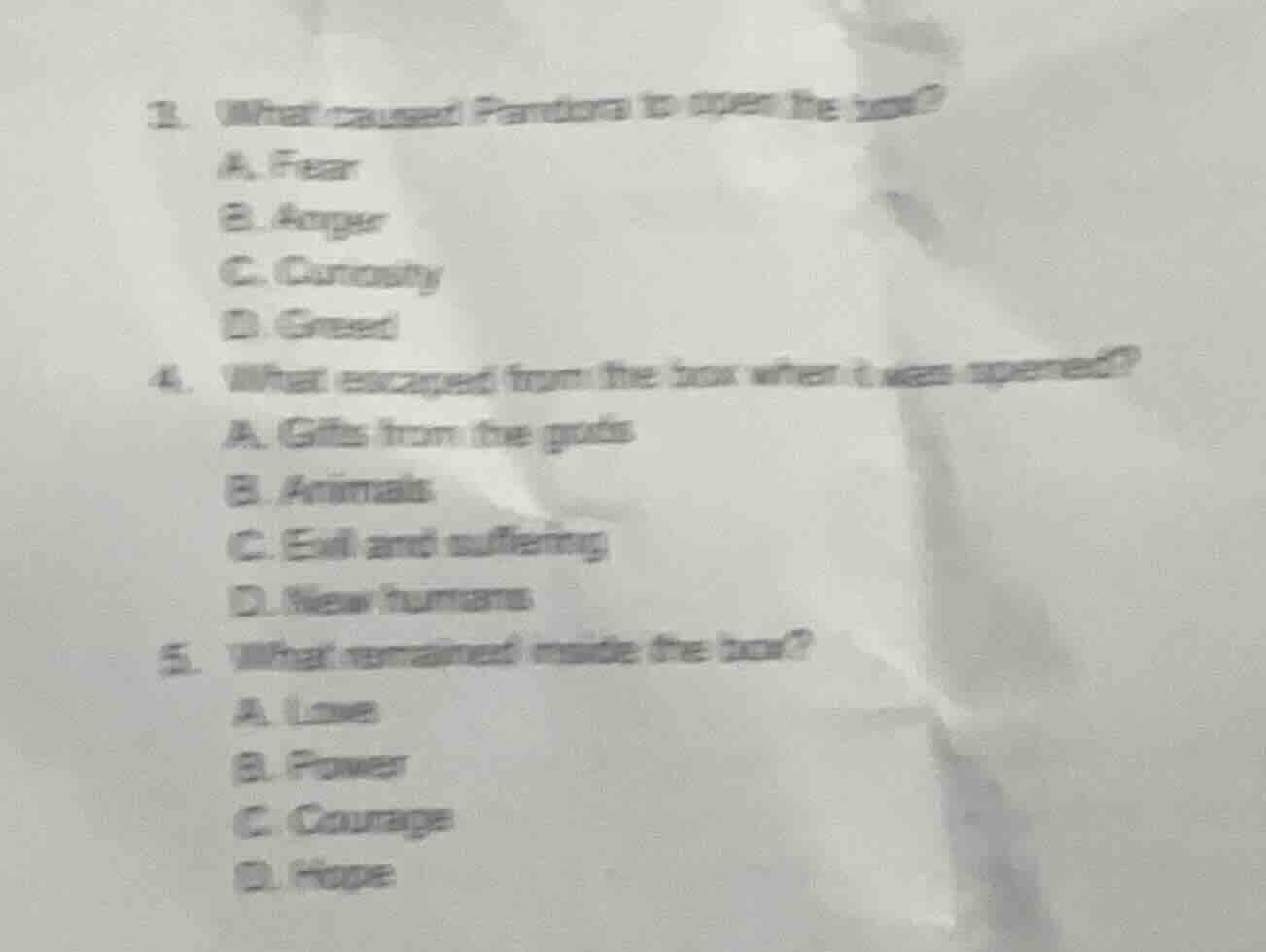 3. what caused pandora to open the box? a. fear b. anger c. curiosity d…