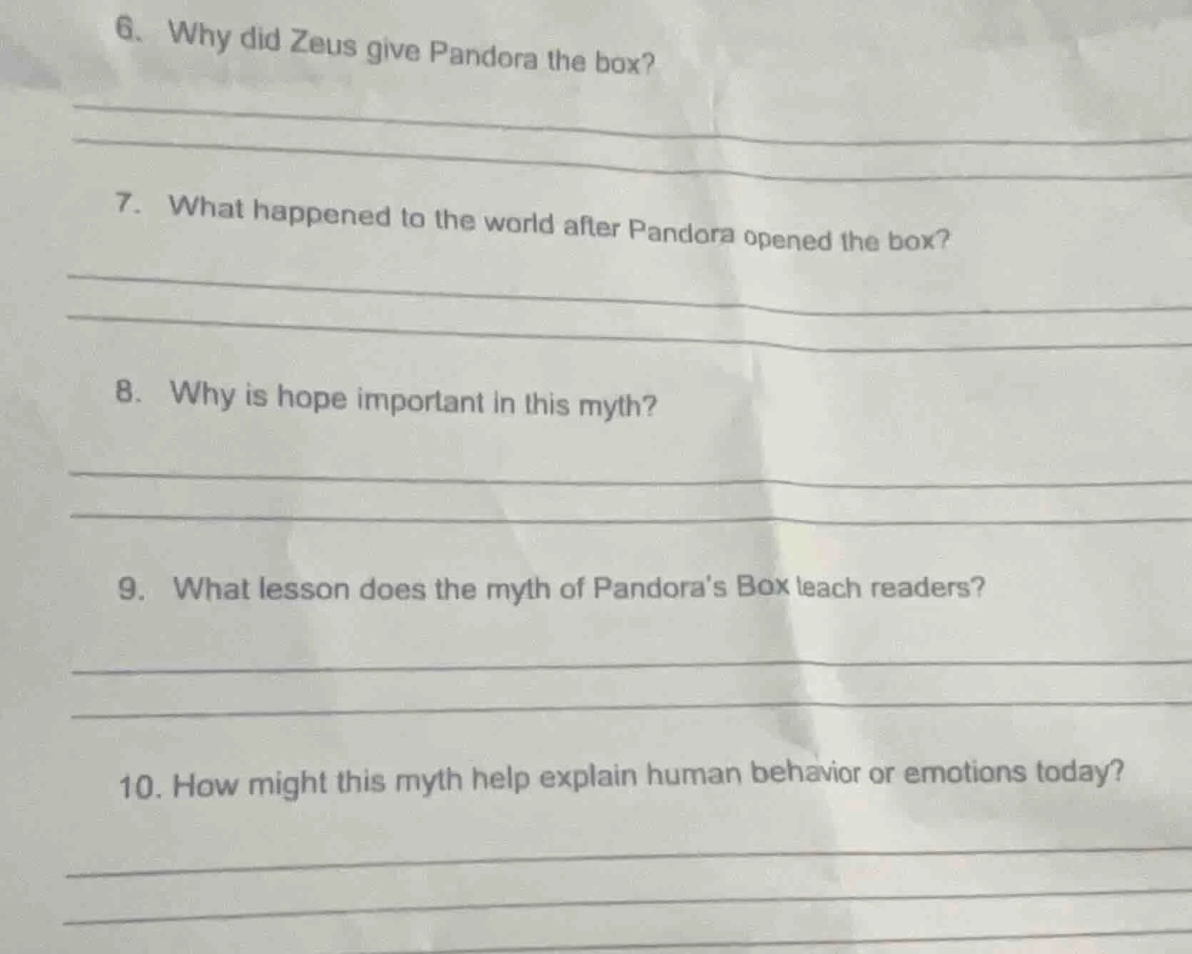 6. why did zeus give pandora the box? 7. what happened to the world aft…