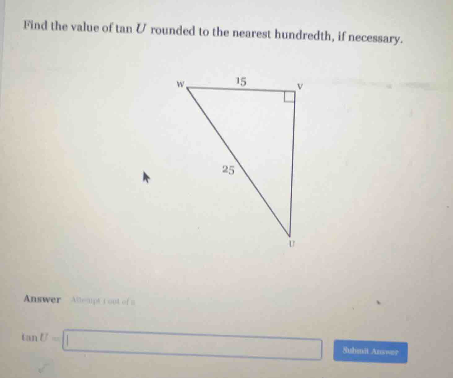 find the value of tan u rounded to the nearest hundredth, if necessary.…