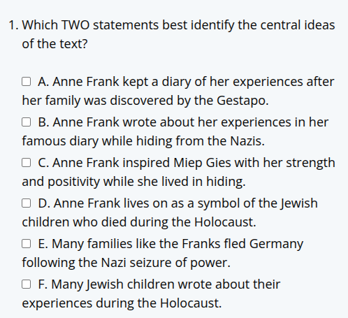 1. which two statements best identify the central ideas of the text? a.…