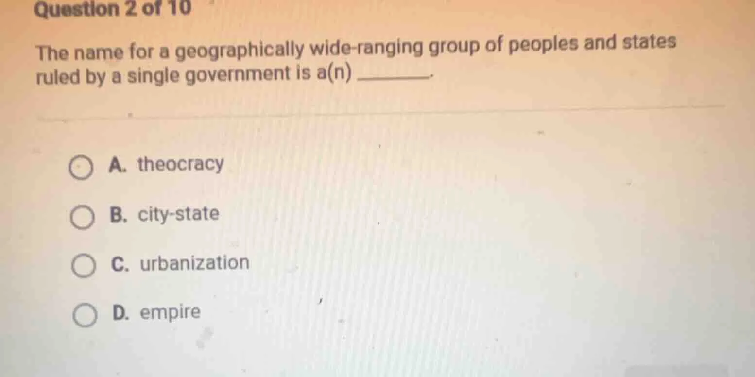 question 2 of 10 the name for a geographically wide - ranging group of …