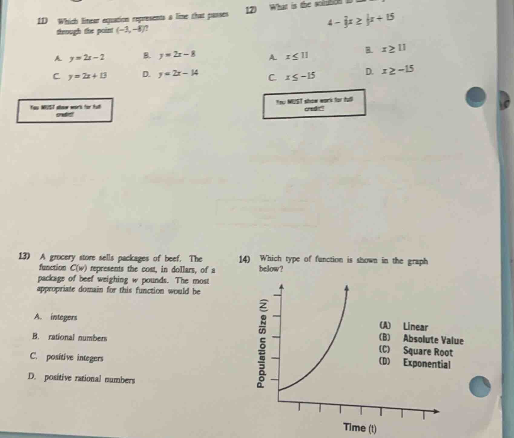 11) which linear equation represents a line that passes through the poi…