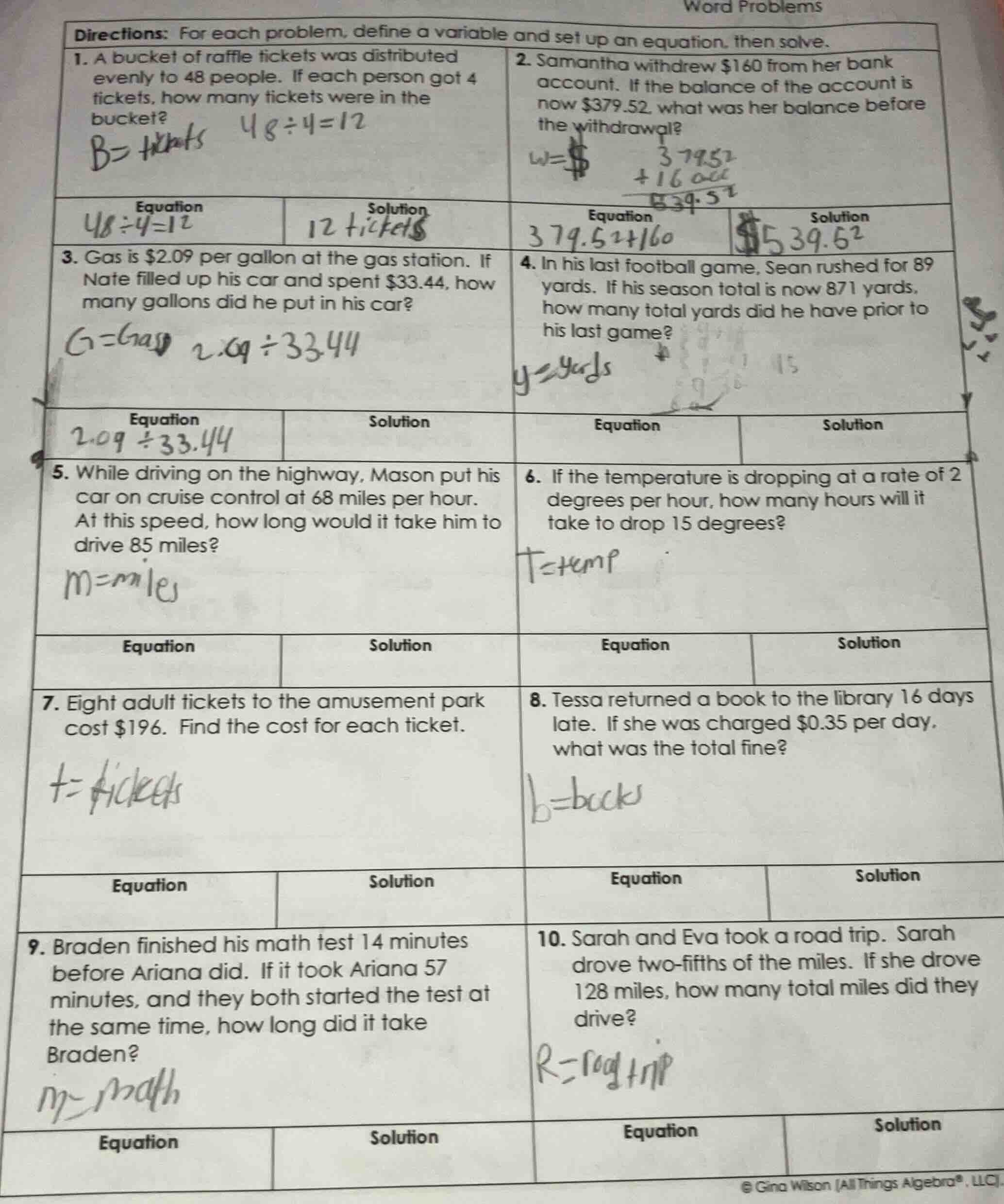 word problems directions: for each problem, define a variable and set u…