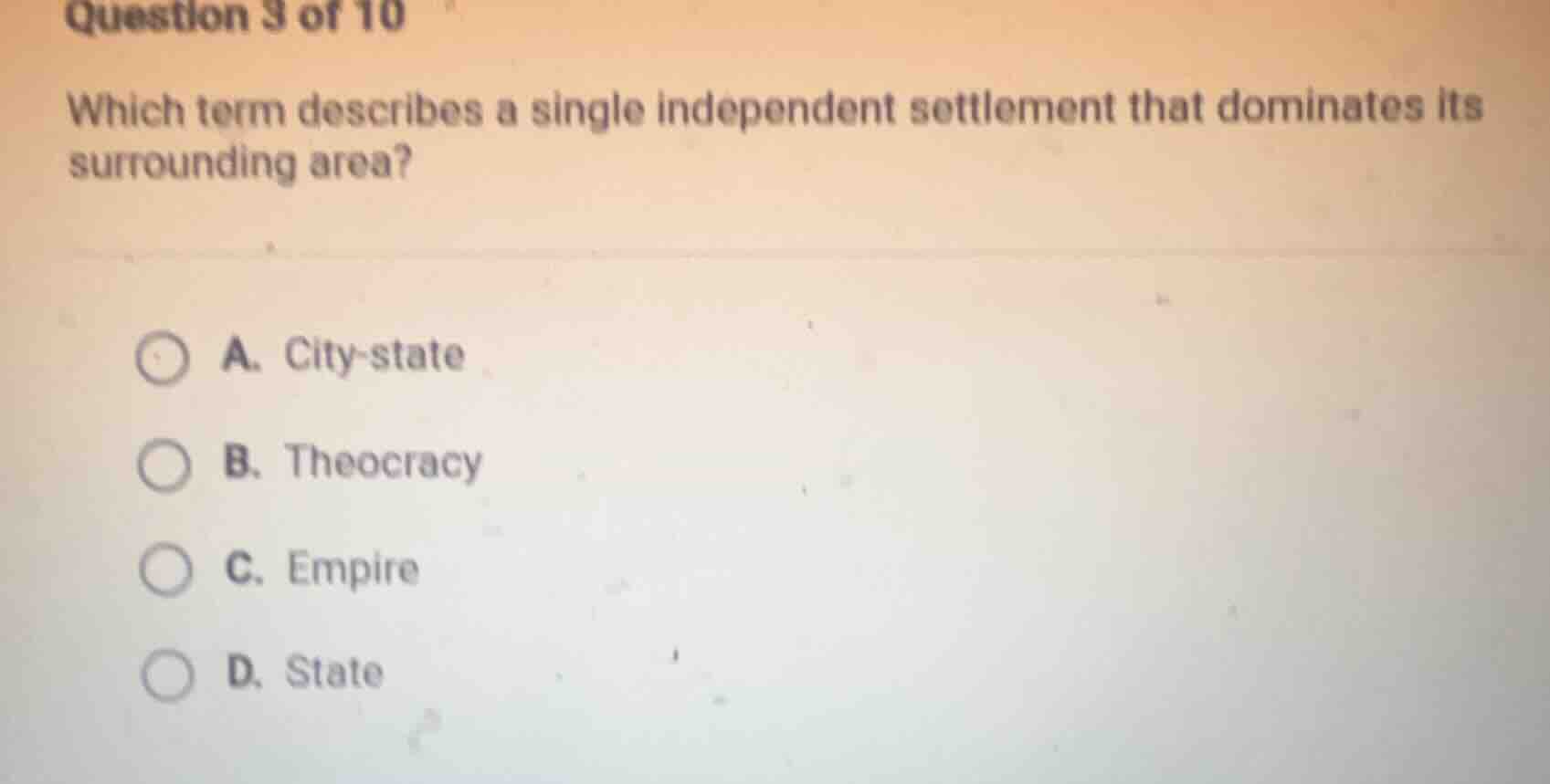 question 3 of 10 which term describes a single independent settlement t…