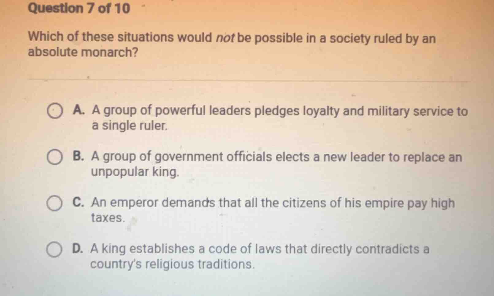 question 7 of 10 which of these situations would not be possible in a s…