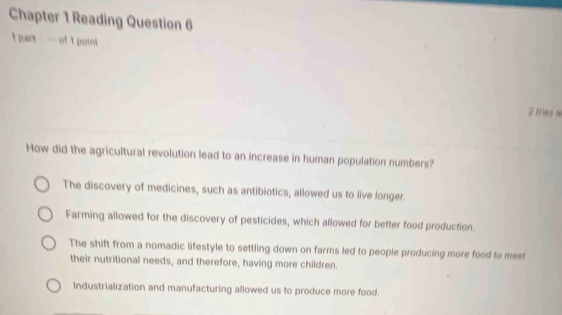 chapter 1 reading question 6 1 part of 1 point how did the agricultural…
