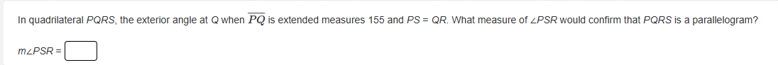 in quadrilateral pqrs, the exterior angle at q when \\(\\overline{pq}\\…