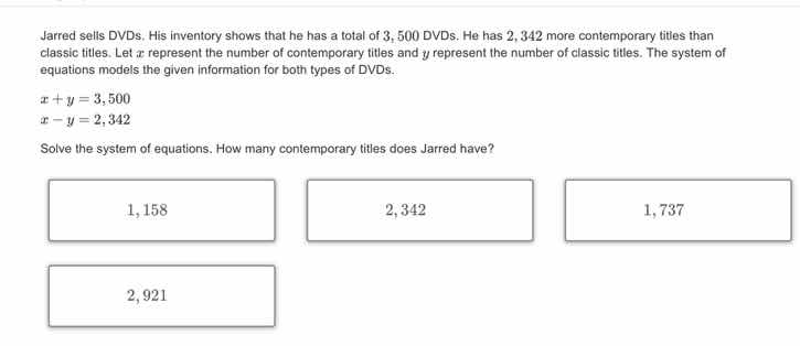 jarred sells dvds. his inventory shows that he has a total of 3, 500 dv…