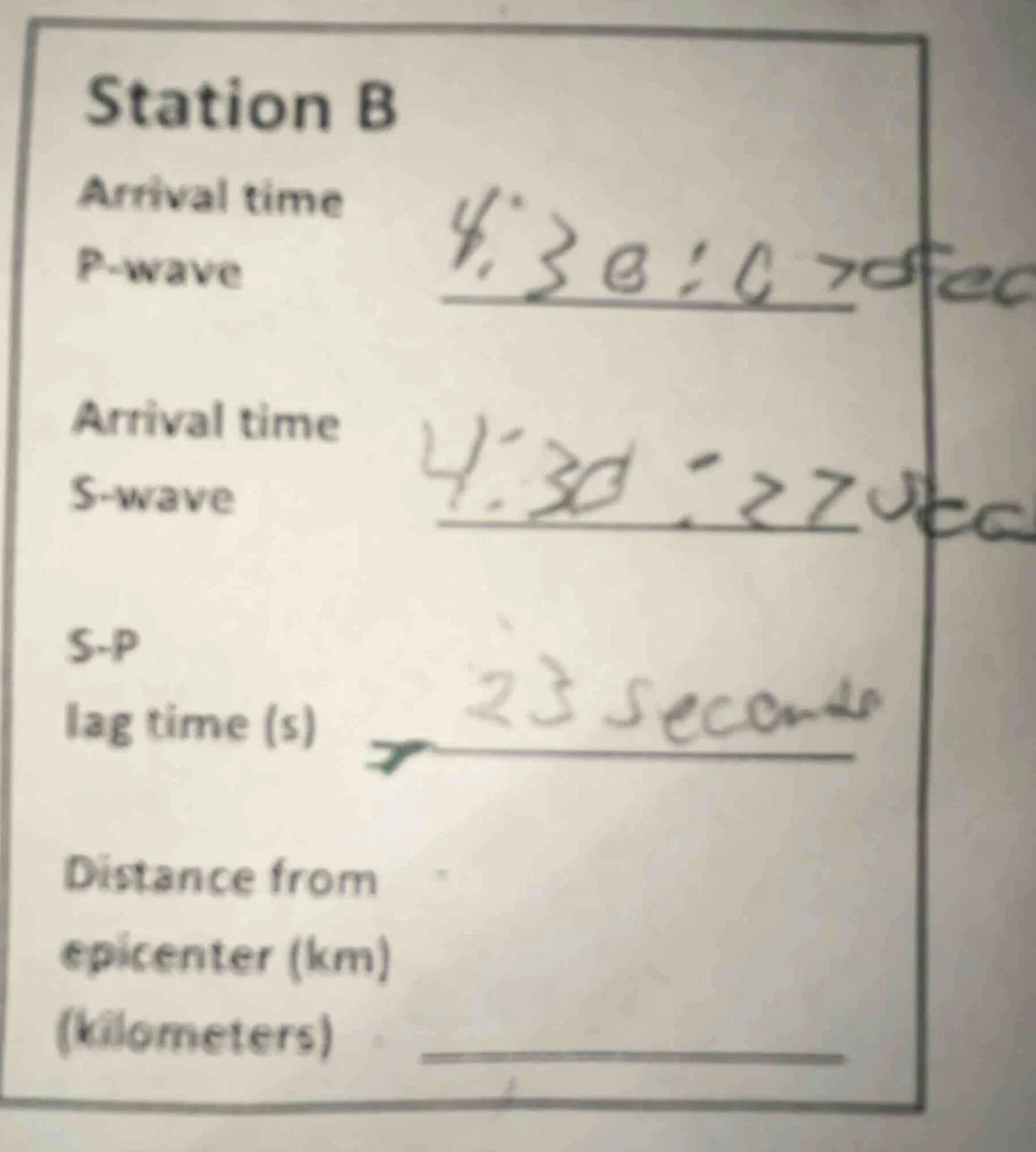 station b arrival time p - wave 4:30:070fec arrival time s - wave 4:30:…