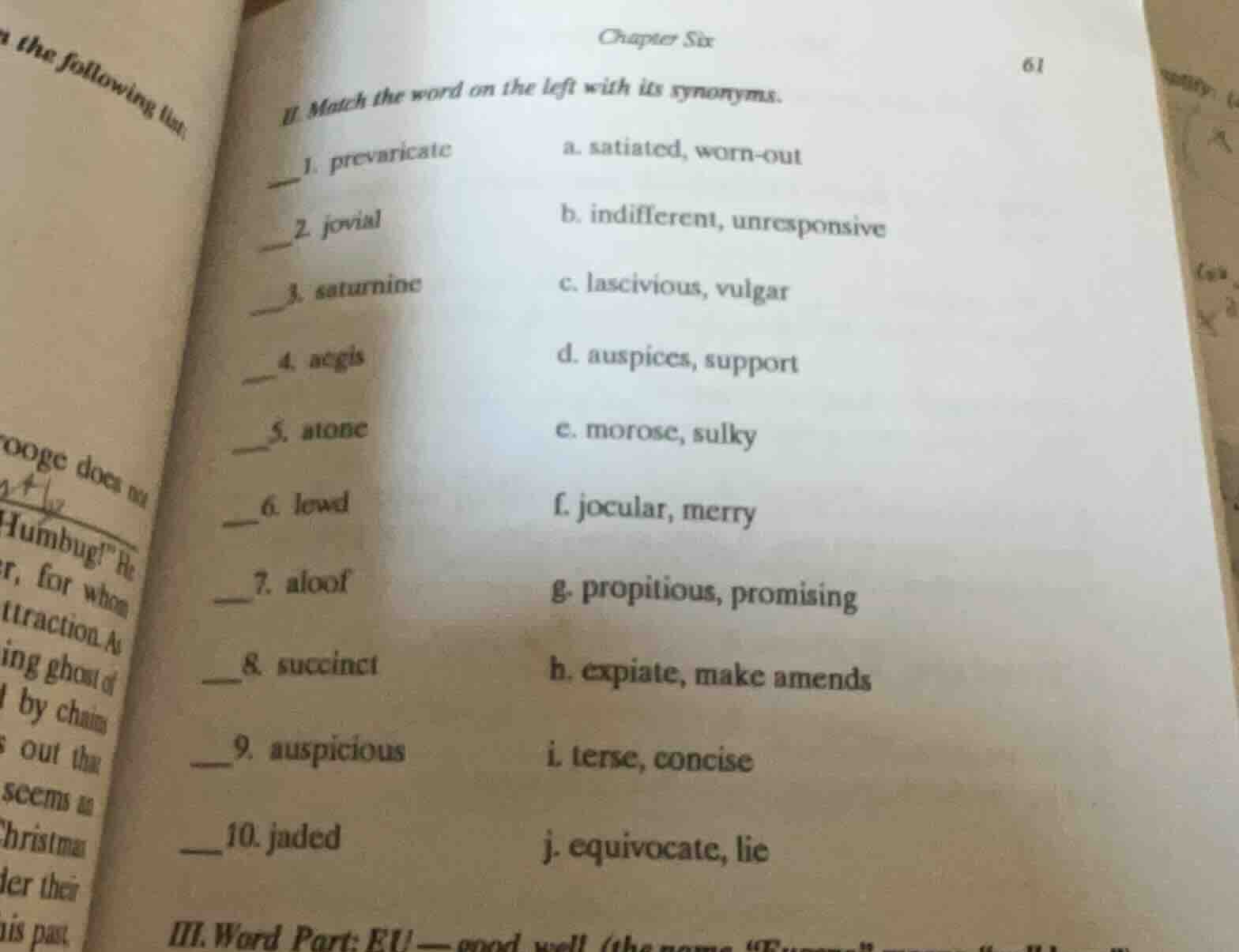 ii. match the word on the left with its synonyms. __1. prevaricate a. s…