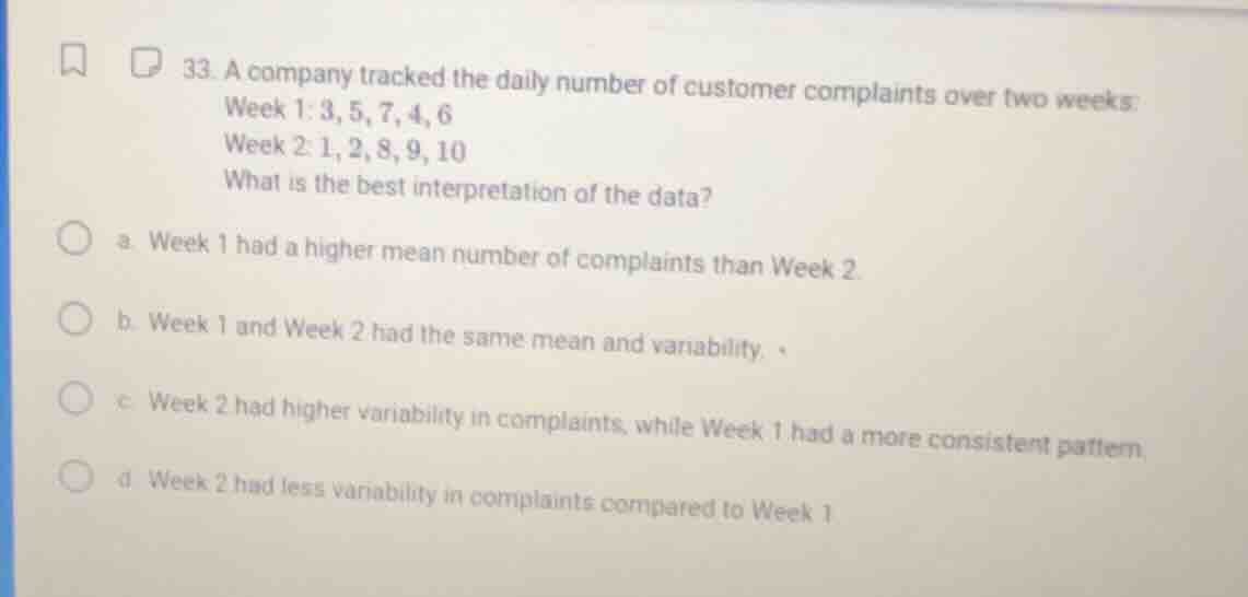 33. a company tracked the daily number of customer complaints over two …