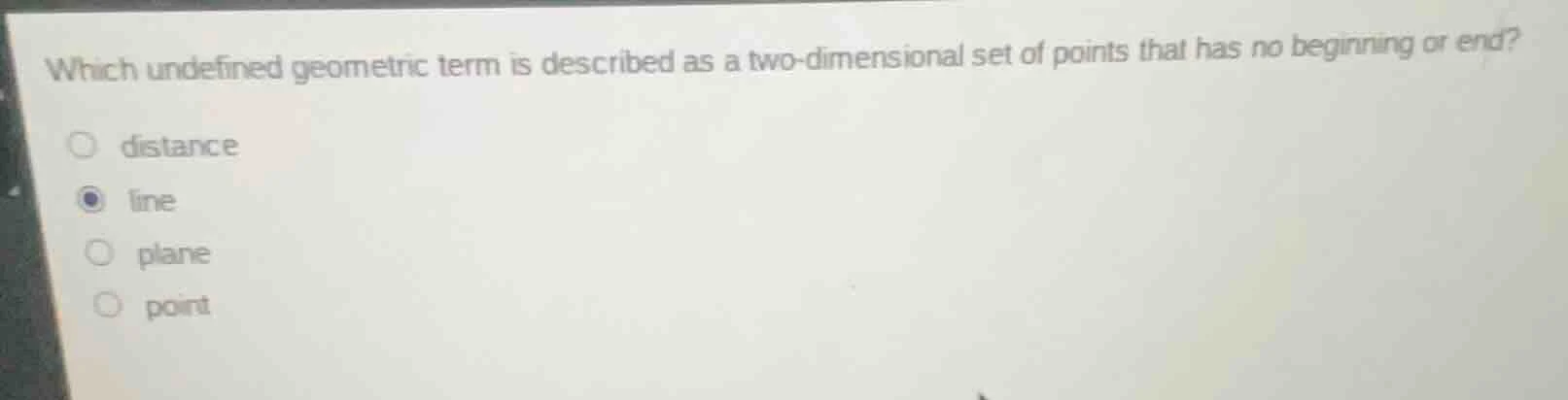 which undefined geometric term is described as a two - dimensional set …