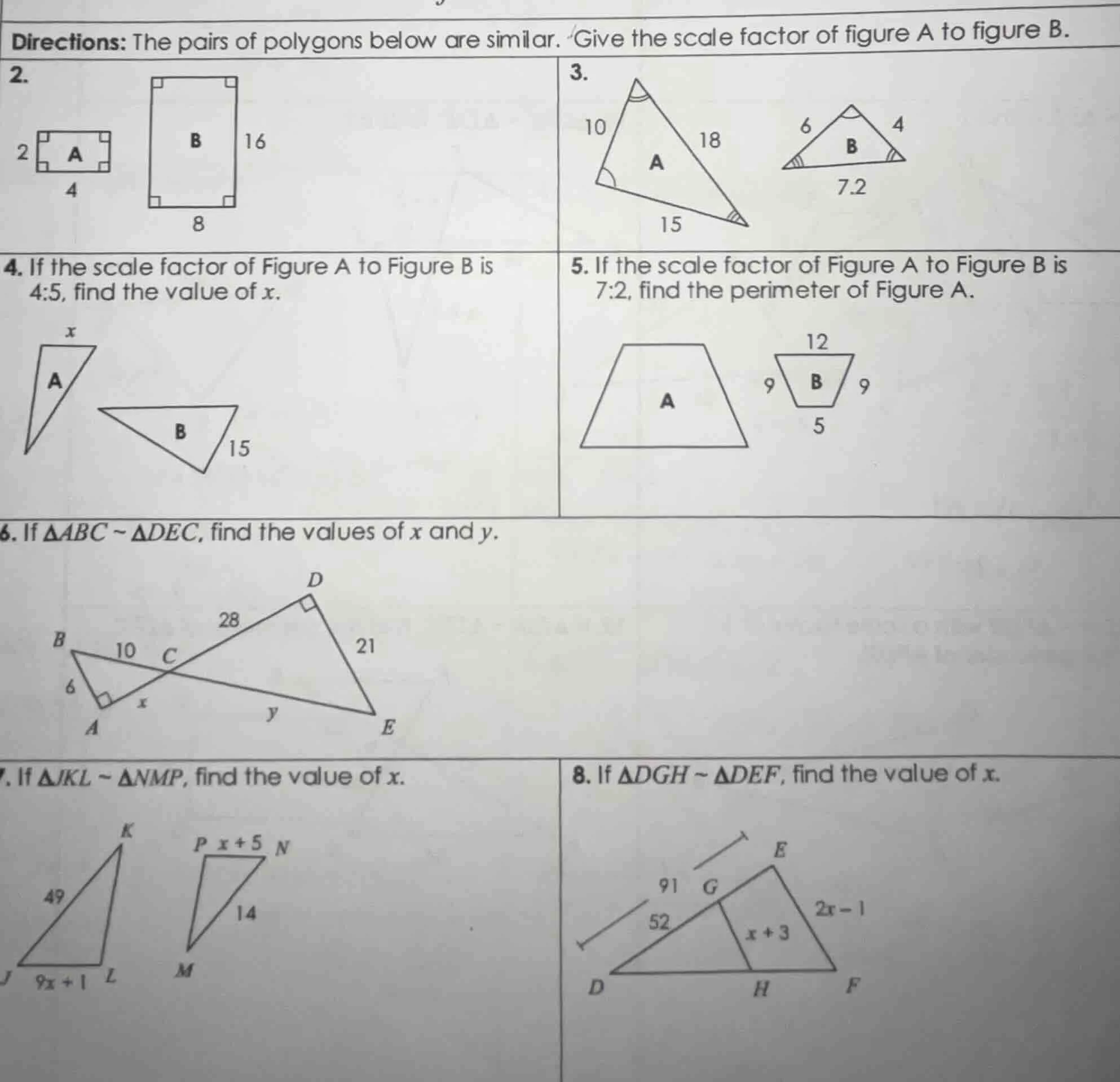 directions: the pairs of polygons below are similar. give the scale fac…