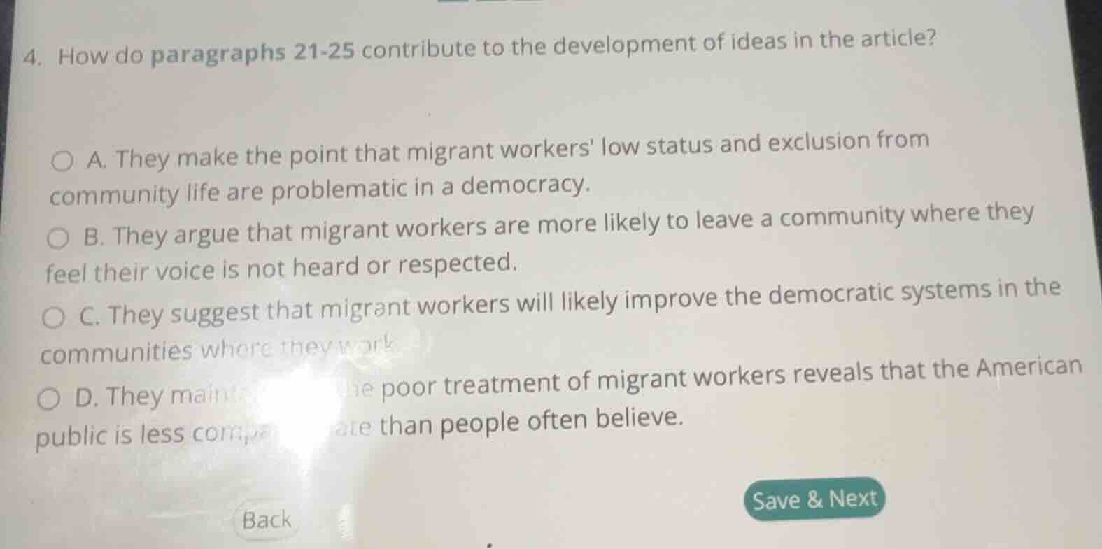 4. how do paragraphs 21-25 contribute to the development of ideas in th…
