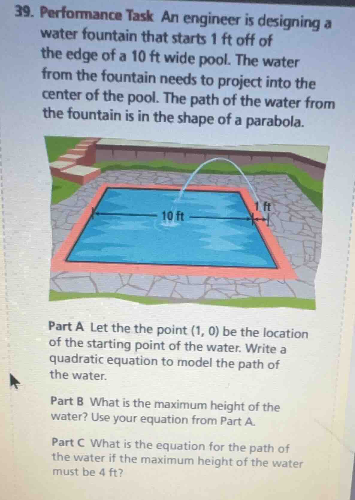 39. performance task an engineer is designing a water fountain that sta…