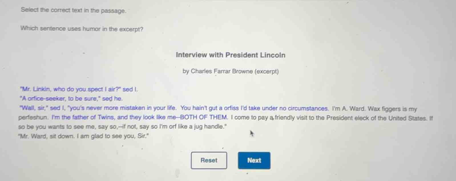 select the correct text in the passage. which sentence uses humor in th…