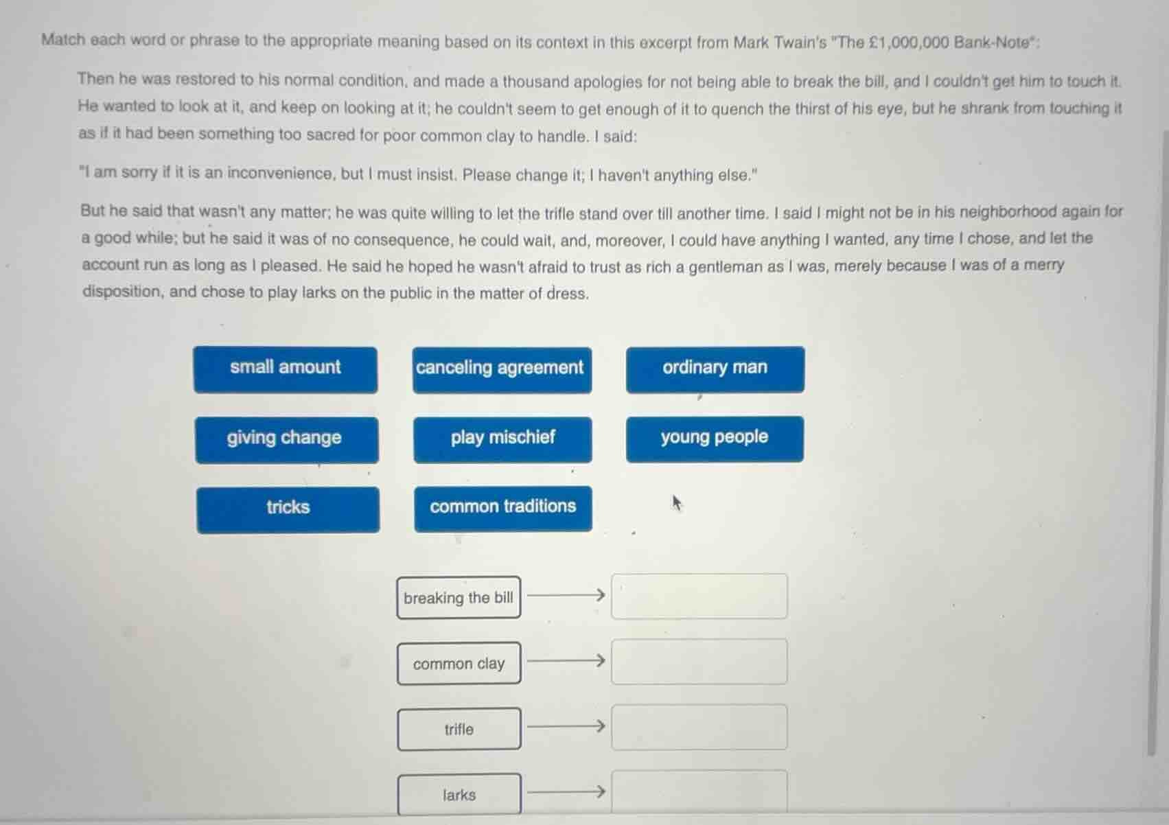 match each word or phrase to the appropriate meaning based on its conte…