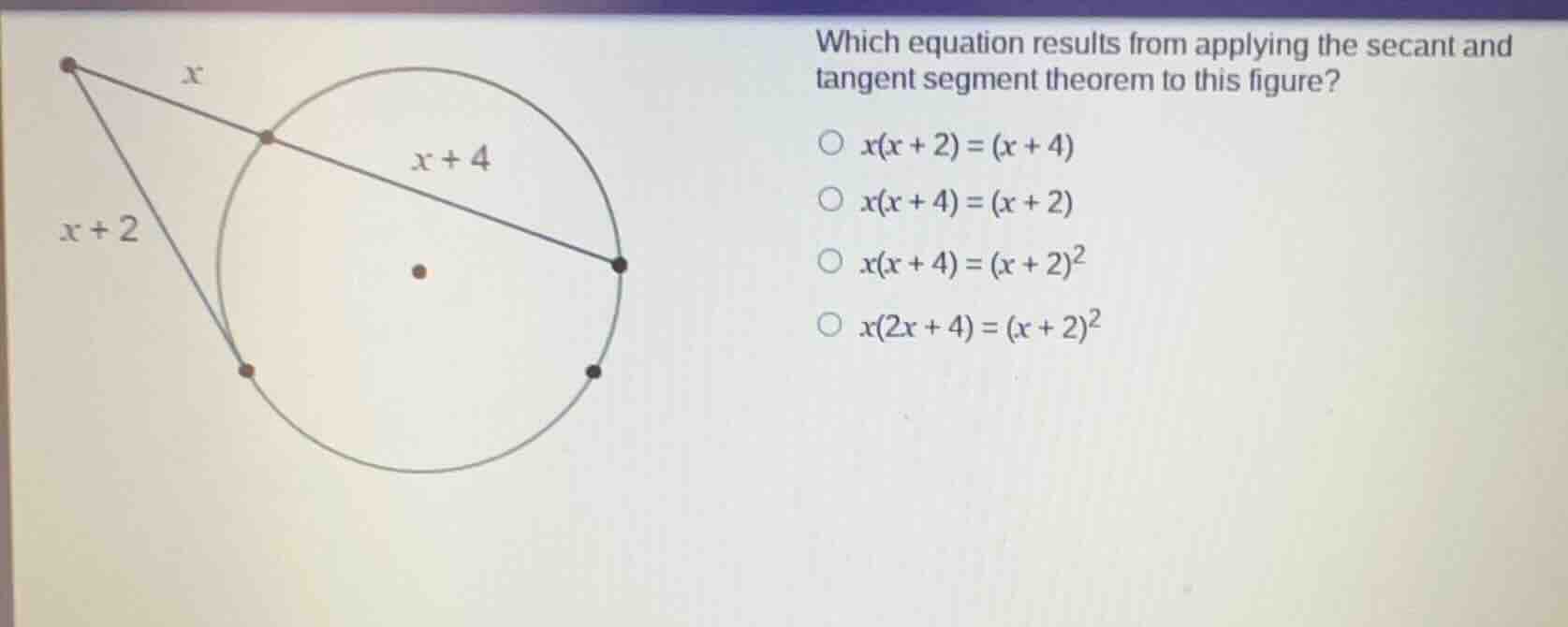 which equation results from applying the secant and tangent segment the…