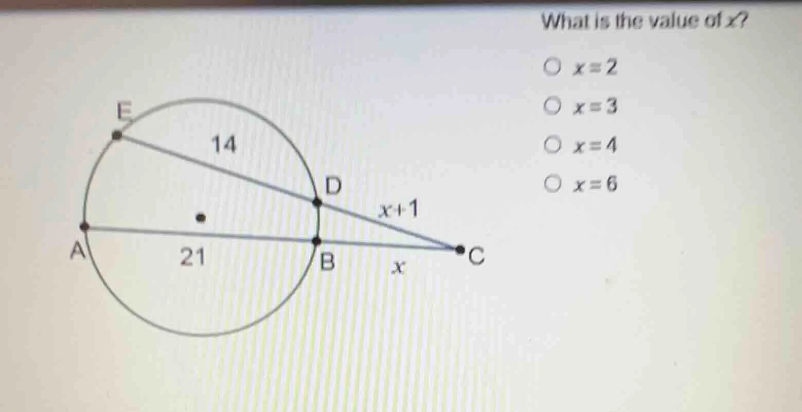 what is the value of x? options: x=2, x=3, x=4, x=6 (image of a circle …