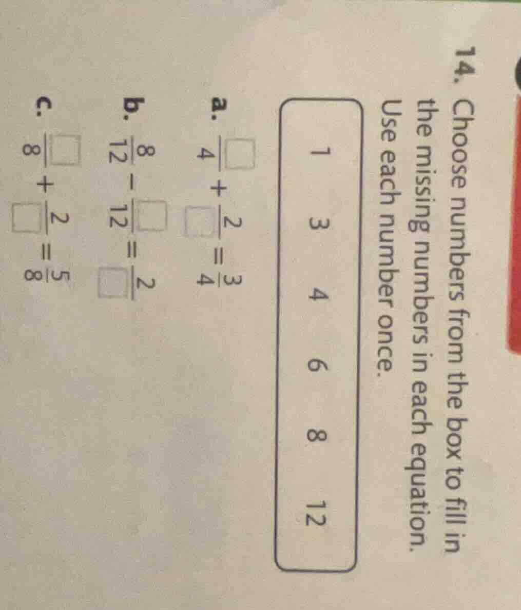 14. choose numbers from the box to fill in the missing numbers in each …