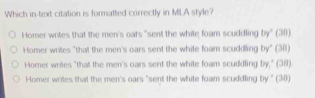 which in-text citation is formatted correctly in mla style? ○ homer wri…