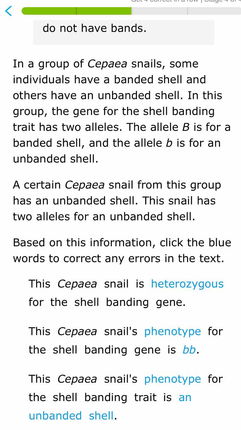 do not have bands. in a group of cepaea snails, some individuals have a…