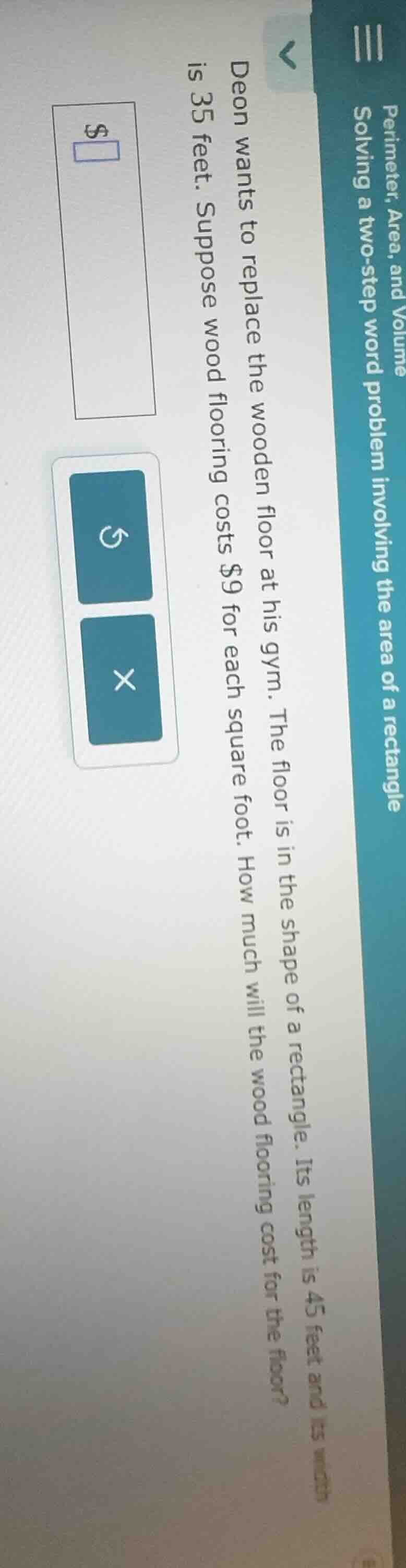 solving a two - step word problem involving the area of a rectangle deo…