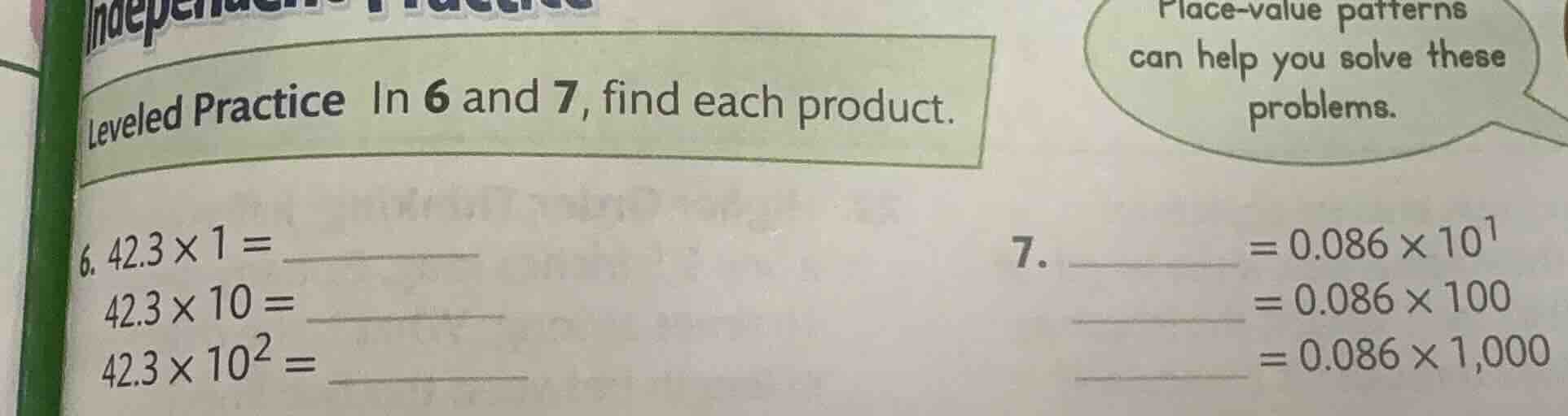 leveled practice in 6 and 7, find each product. 6. $42.3 \\times 1 = \\…