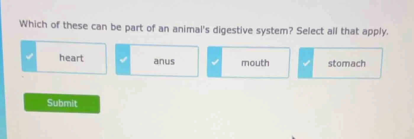 which of these can be part of an animals digestive system? select all t…