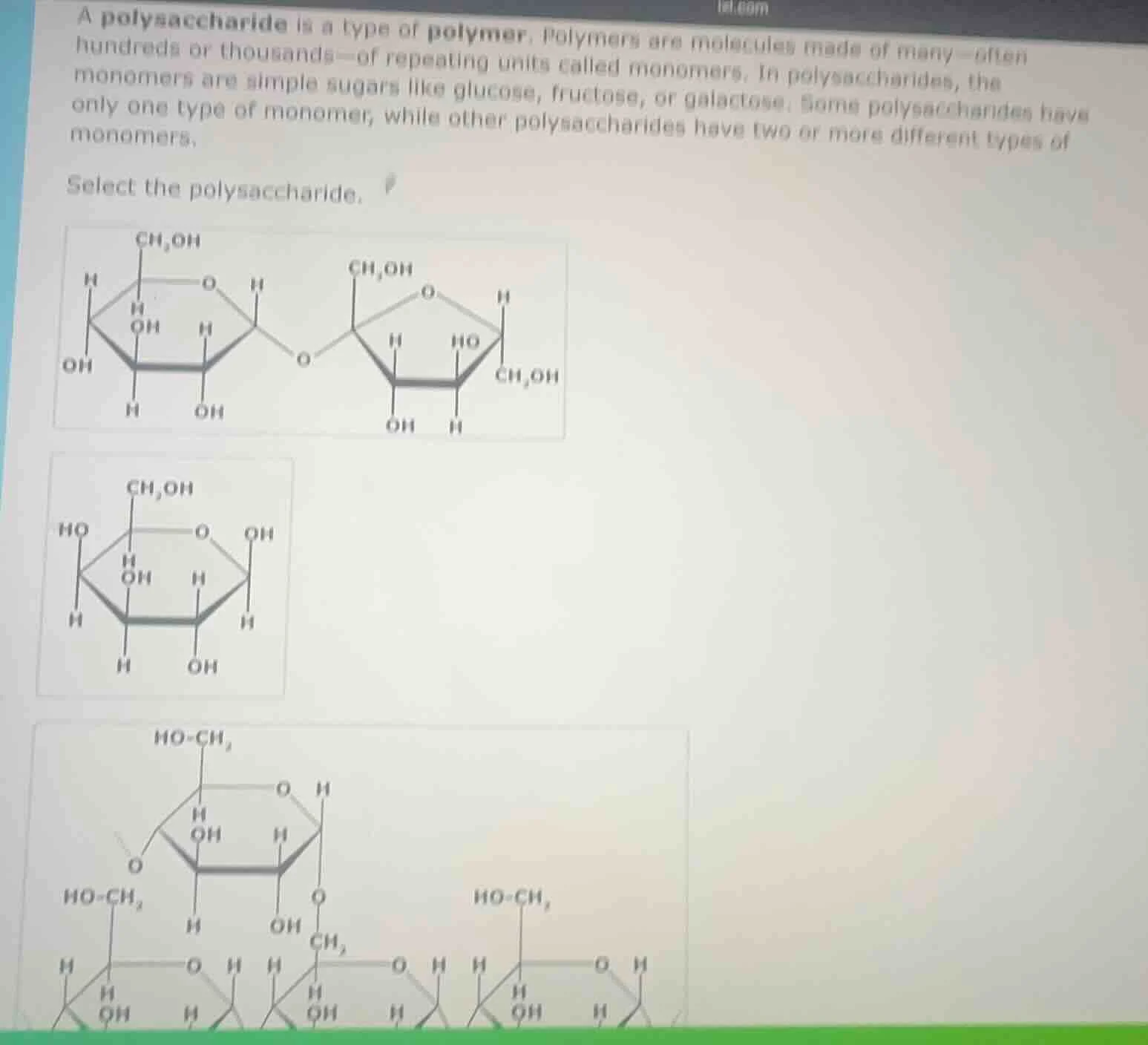 a polysaccharide is a type of polymer. polymers are molecules made of m…
