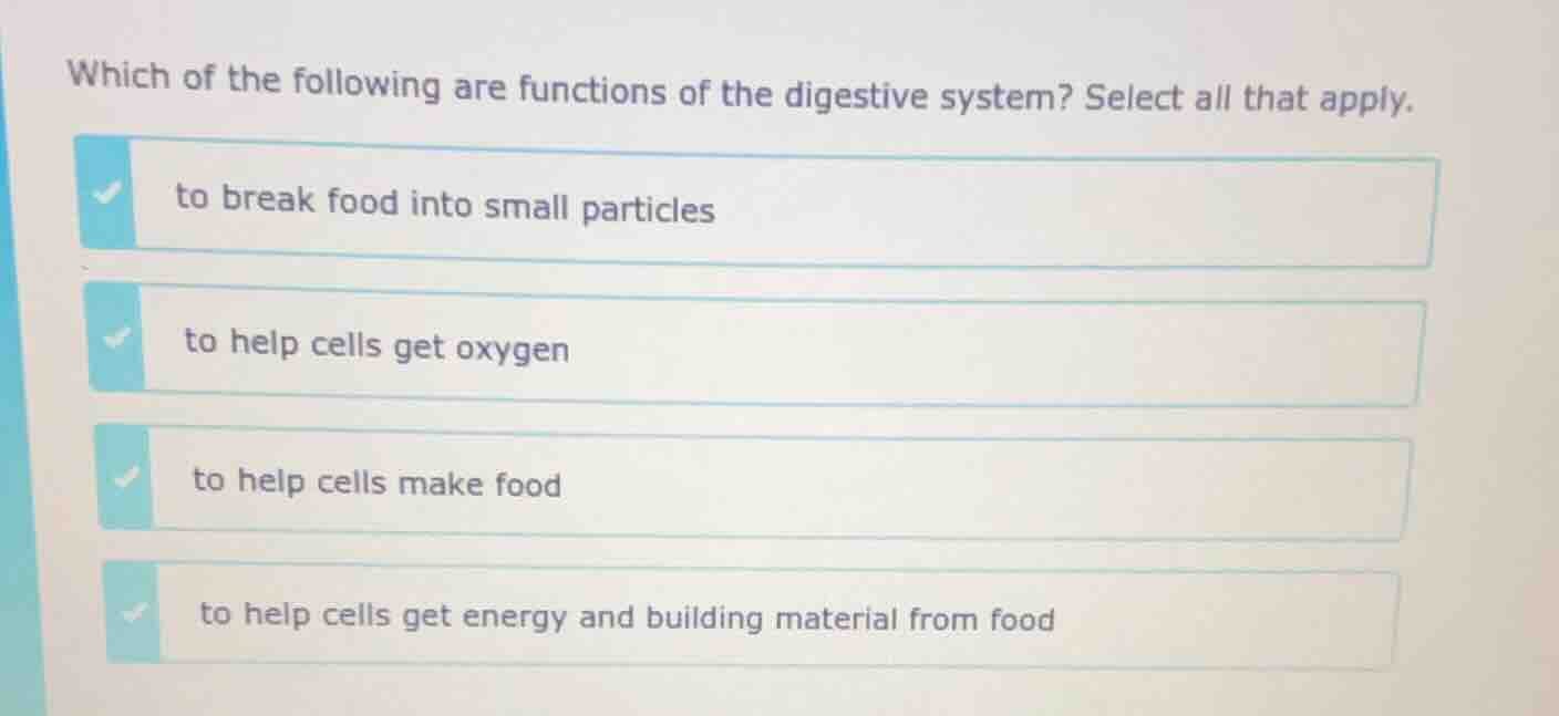 which of the following are functions of the digestive system? select al…