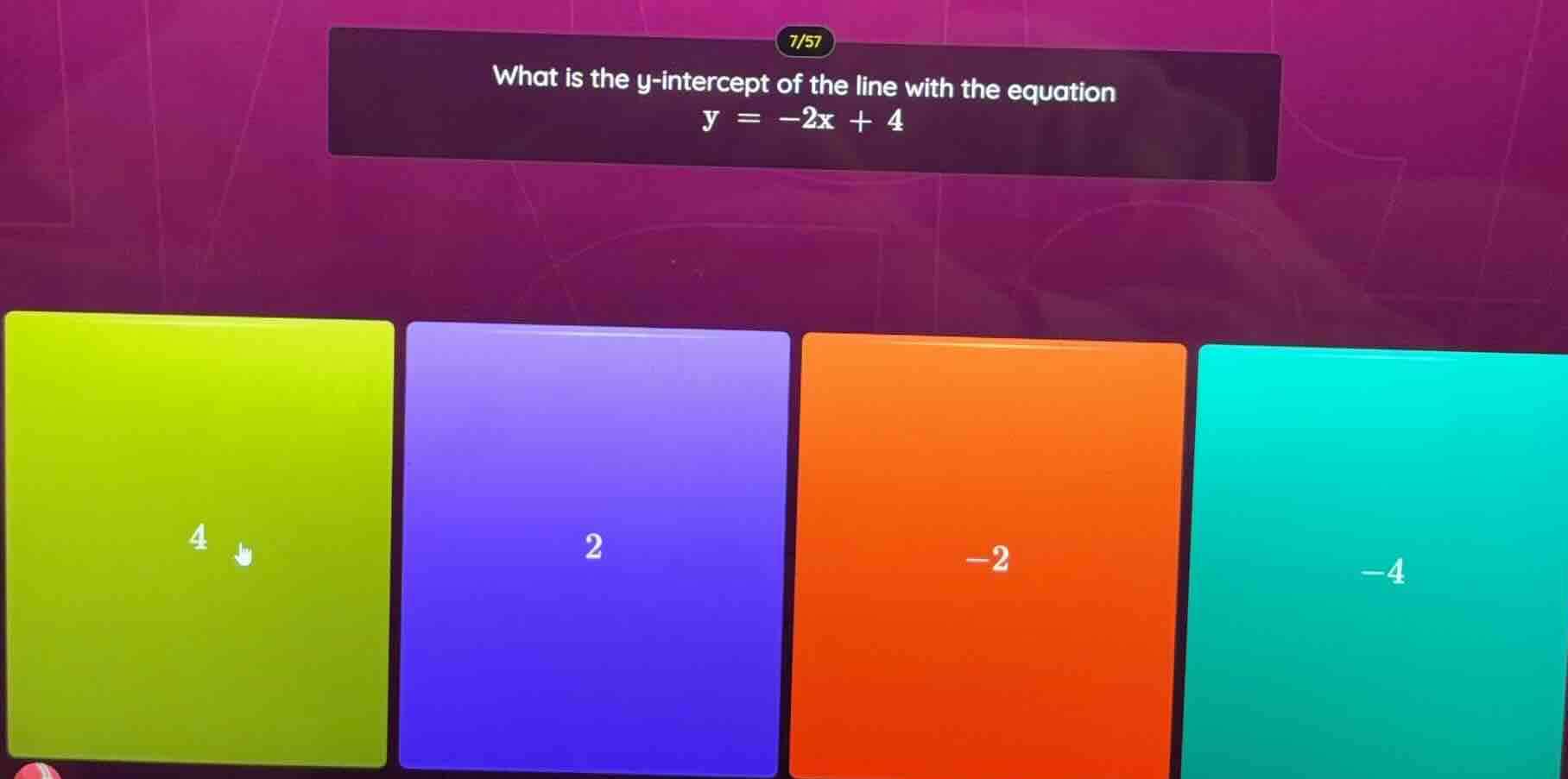 what is the y-intercept of the line with the equation y = -2x + 4