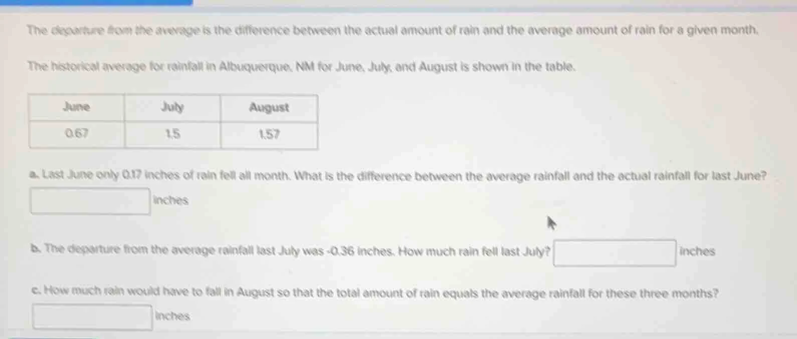 the departure from the average is the difference between the actual amo…