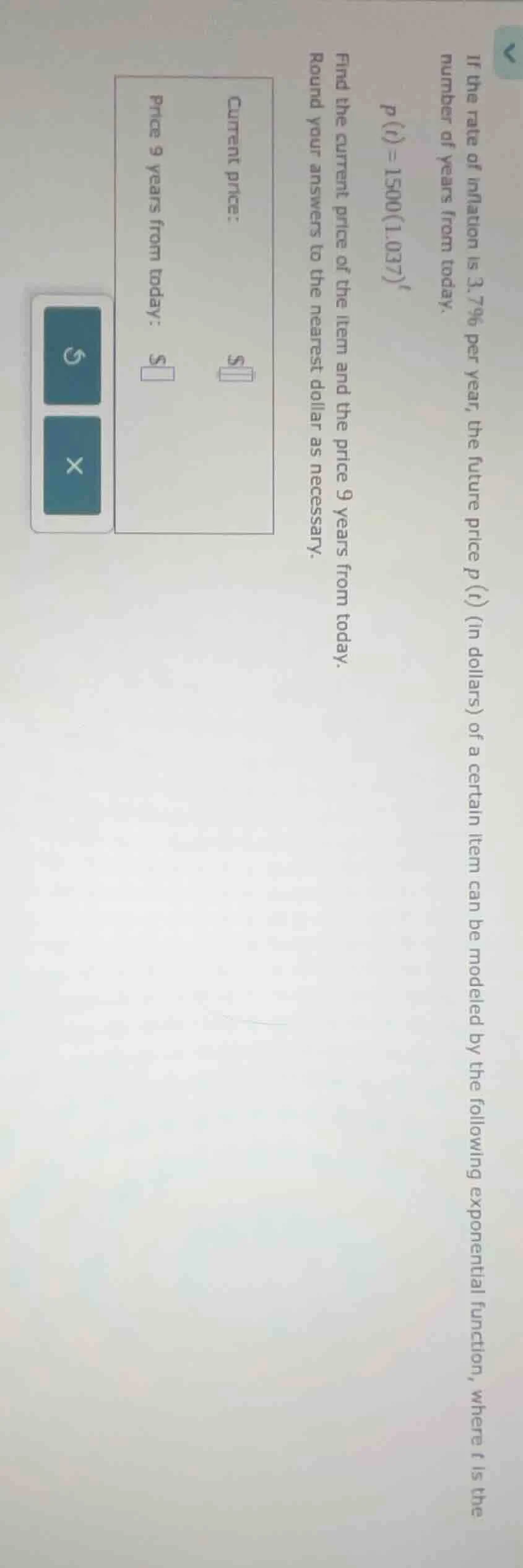 if the rate of inflation is 3.7% per year, the future price ( p(t) ) (i…