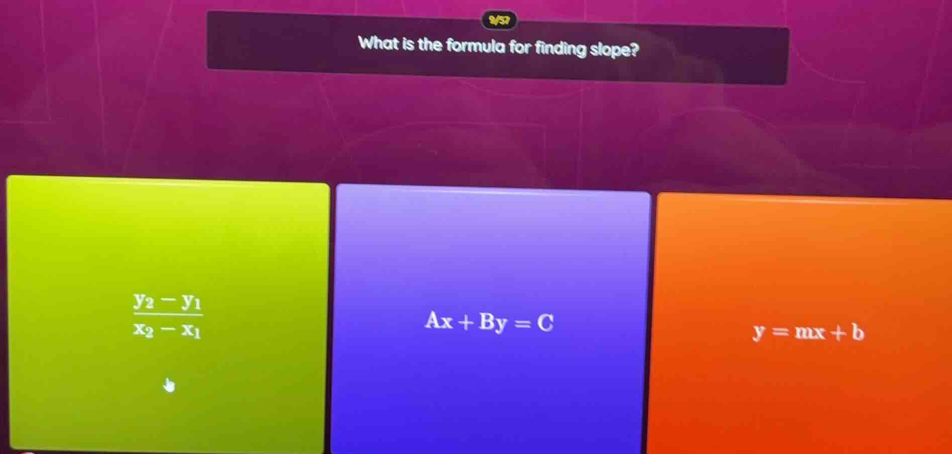 what is the formula for finding slope? option 1: $\frac{y_2 - y_1}{x_2 …