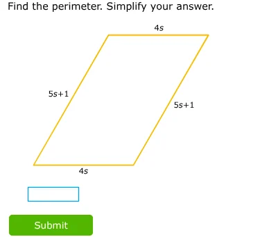 find the perimeter. simplify your answer. the figure is a parallelogram…