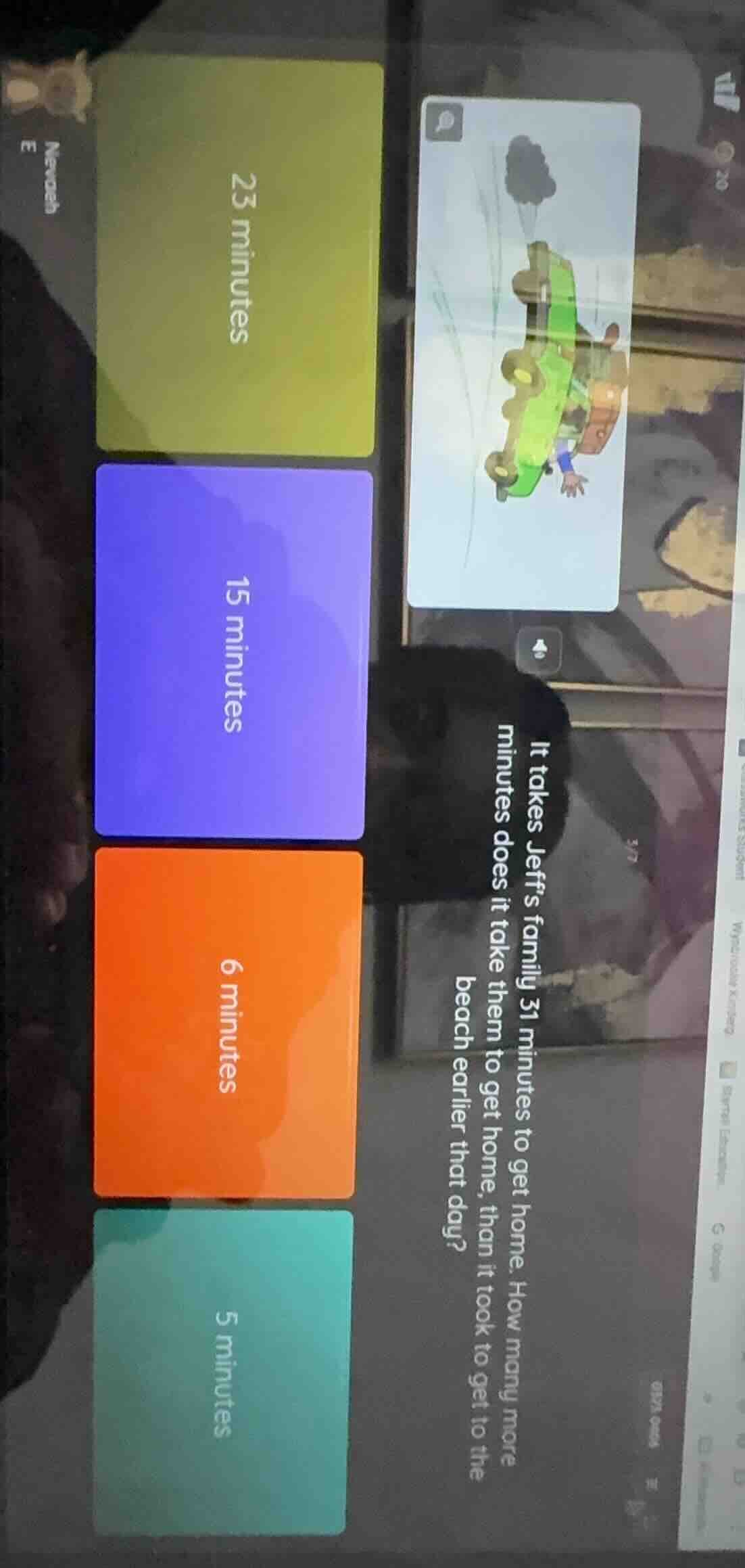 it takes jeffs family 31 minutes to get home. how many more minutes doe…