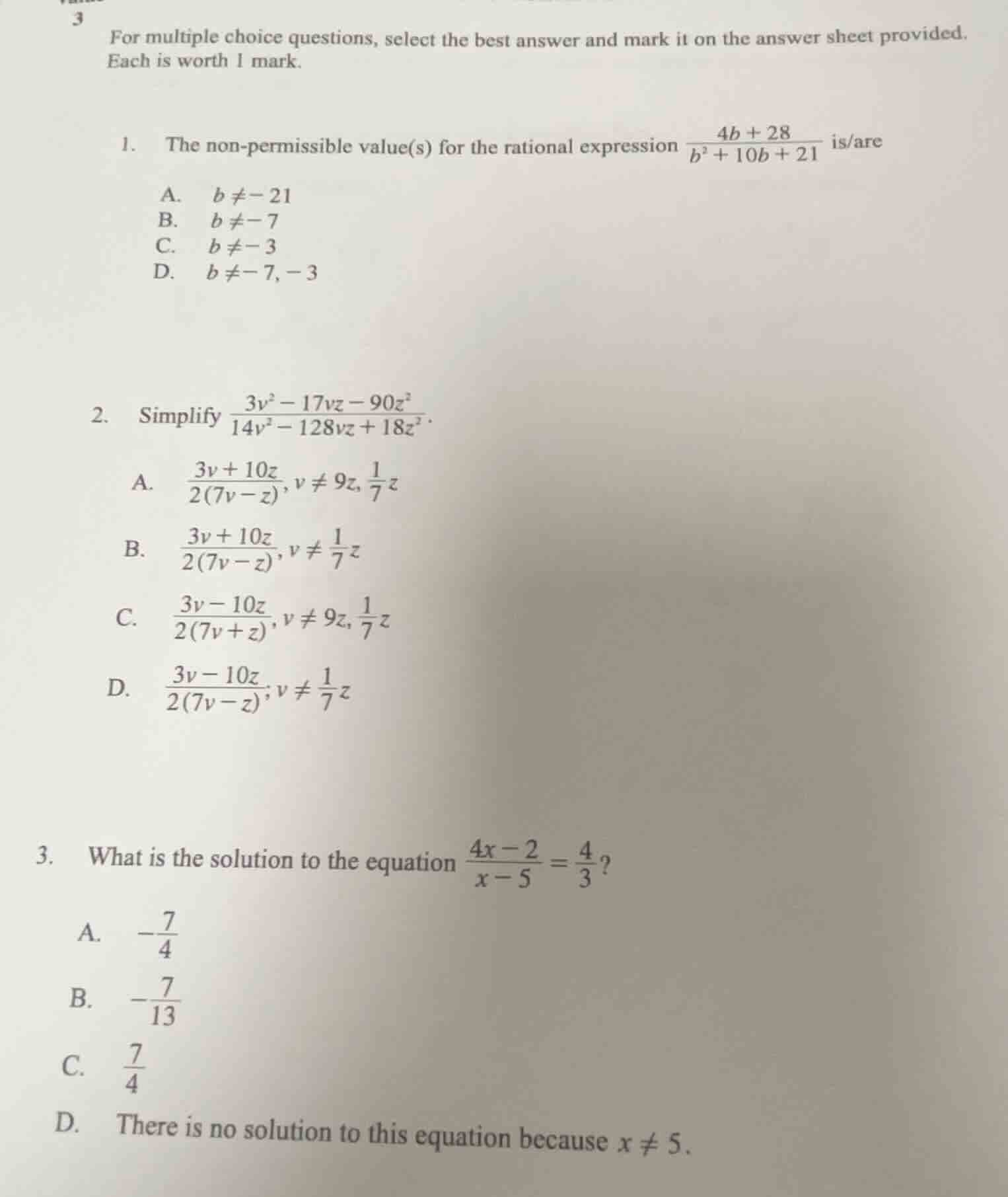 for multiple choice questions, select the best answer and mark it on th…