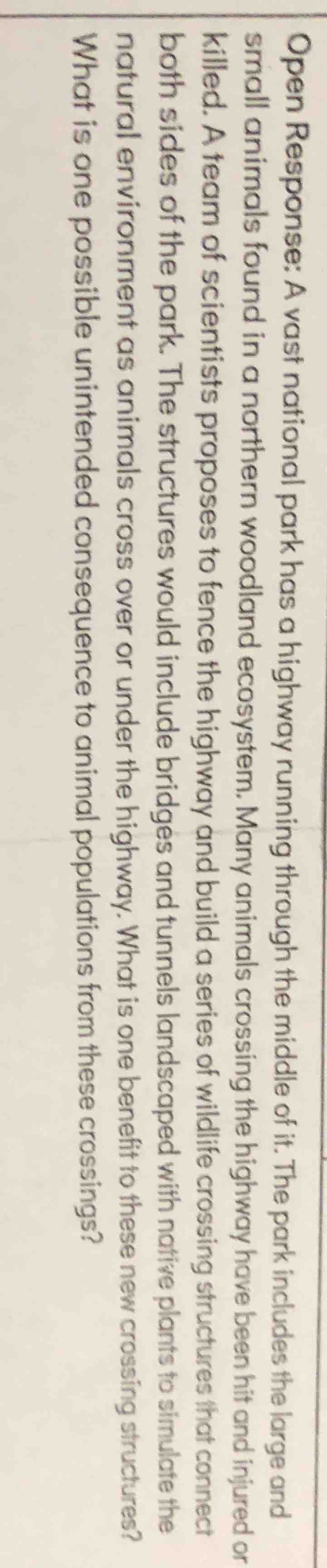 open response: a vast national park has a highway running through the m…