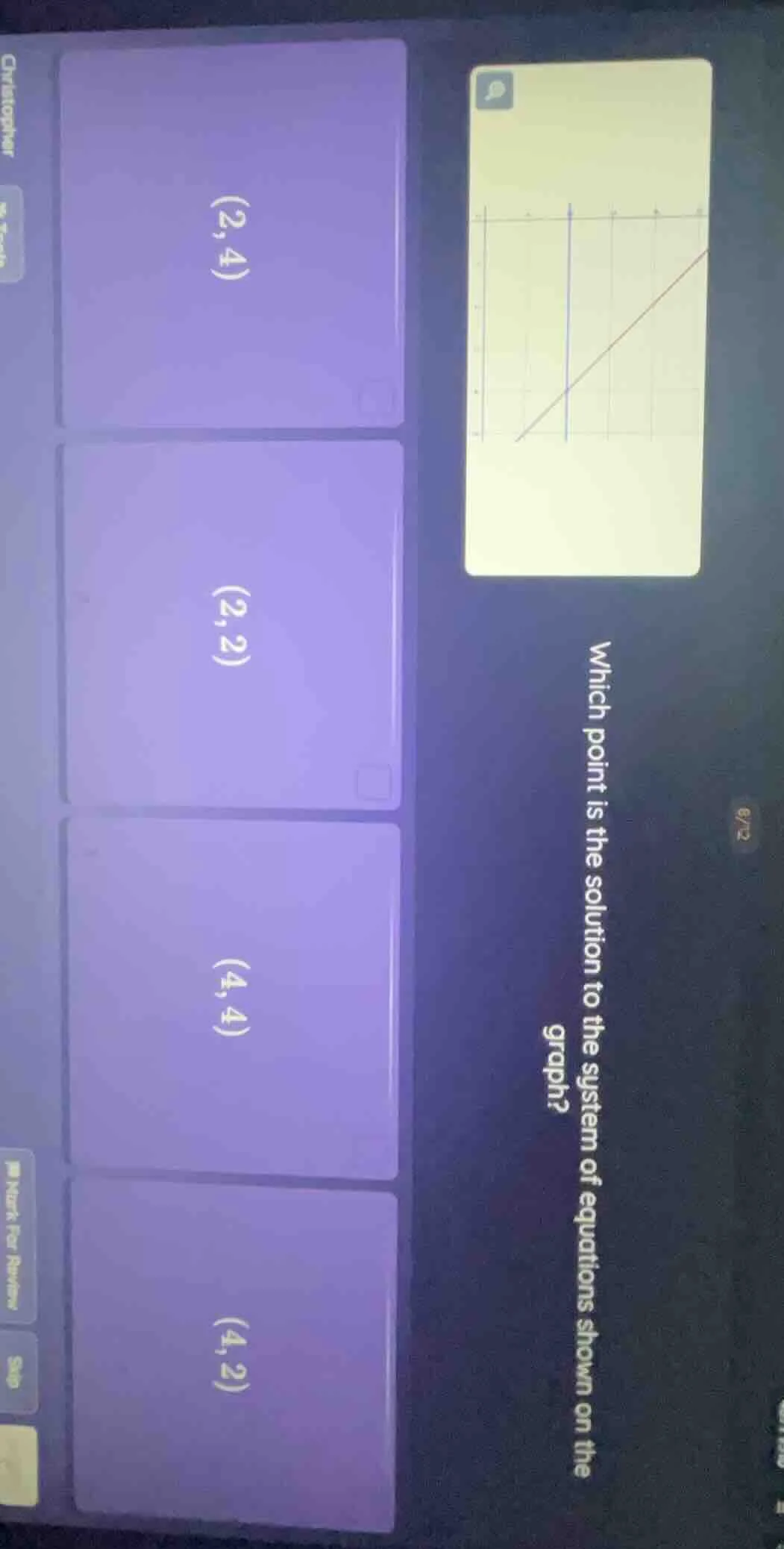 which point is the solution to the system of equations shown on the gra…