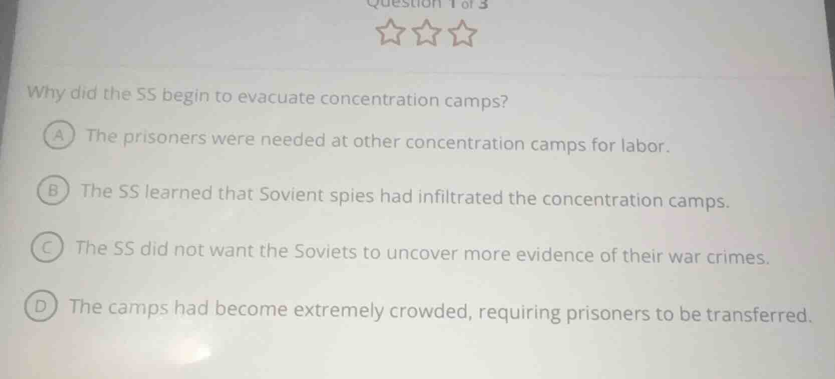 question 1 of 3 why did the ss begin to evacuate concentration camps? a…